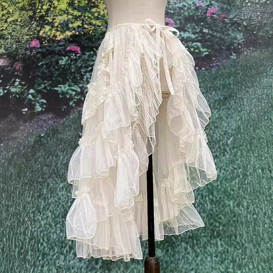 Ruffle Layer Tulle Veil Overlay Skirt