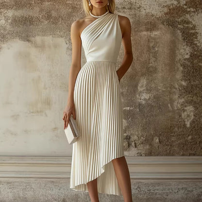 White Pleated Midi Dress