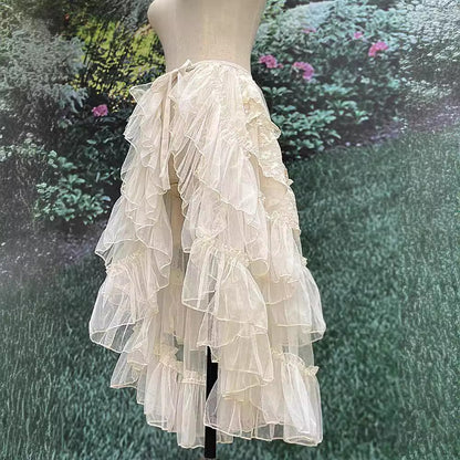 Ruffle Layer Tulle Veil Overlay Skirt