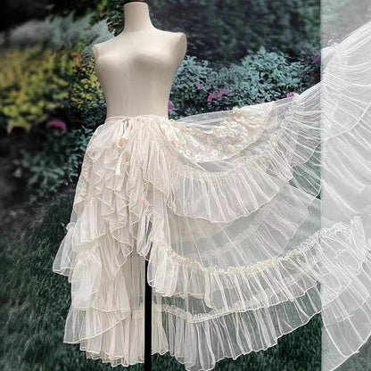 Ruffle Layer Tulle Veil Overlay Skirt