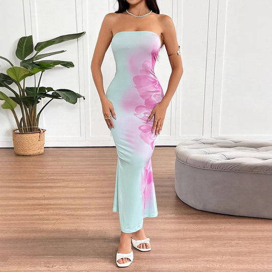Floral Cotton Candy Bodycon Maxi Dress - Green