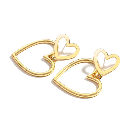 Gold Hollow Heart Hoop Earrings