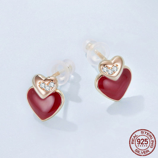 Queen of Hearts Stud Earrings - S925 Sterling Silver