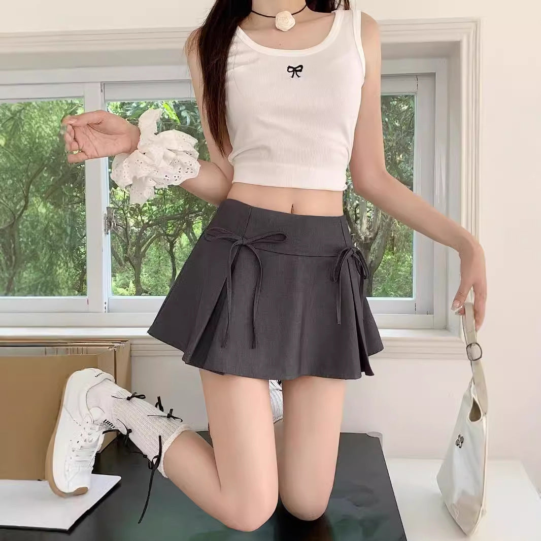 Bow Lace-Up A-Line Mini Skirt