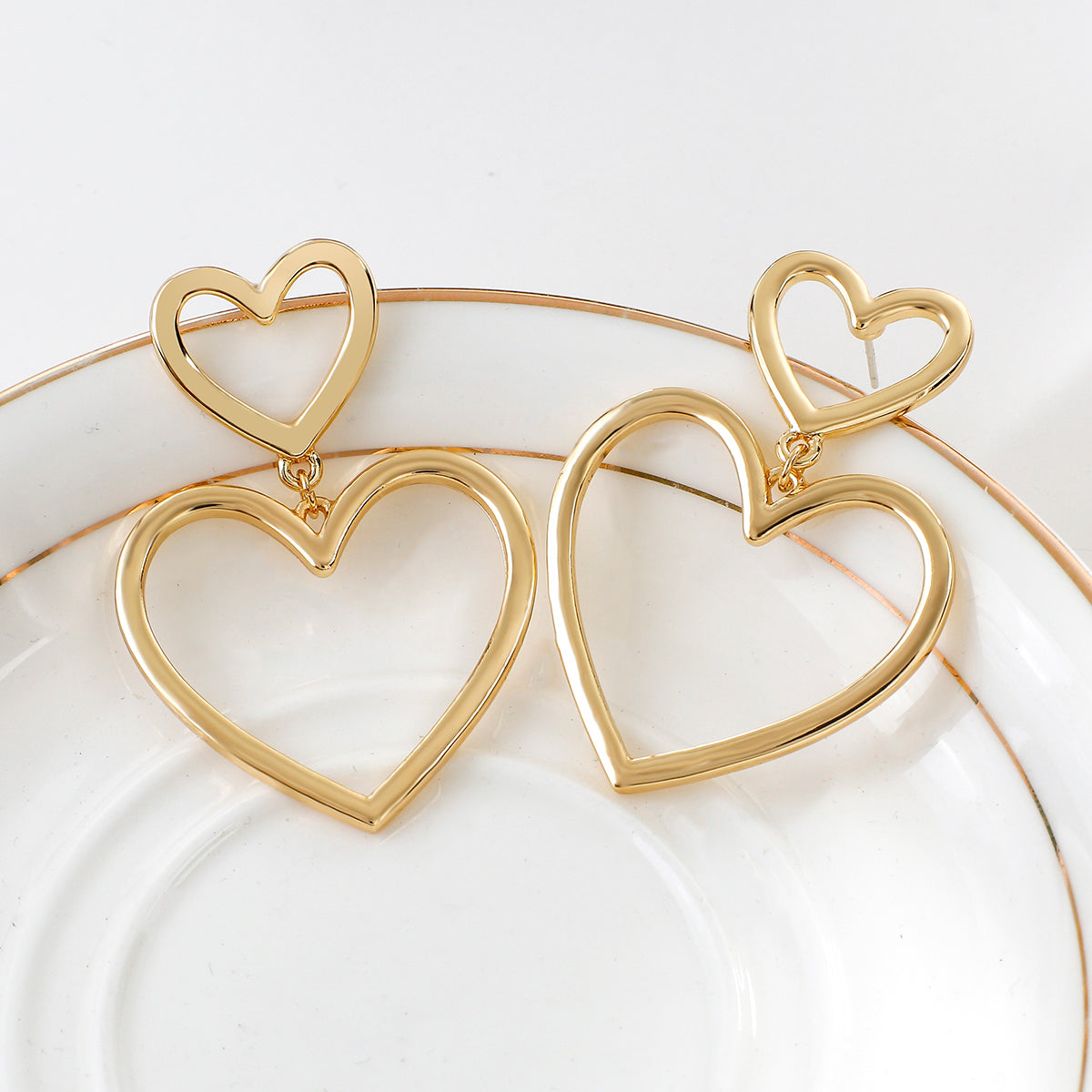 Gold Hollow Heart Hoop Earrings