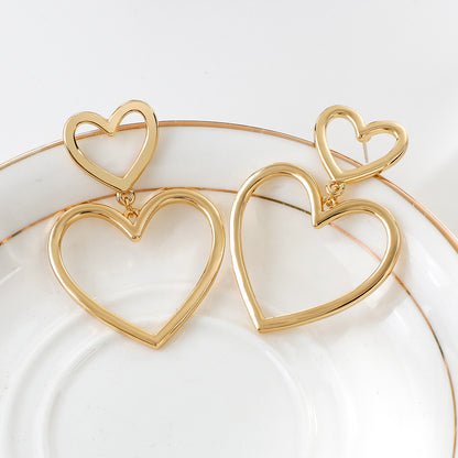 Gold Hollow Heart Hoop Earrings