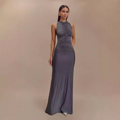 Ruched Sleeveless Maxi Dress - Milk Silk