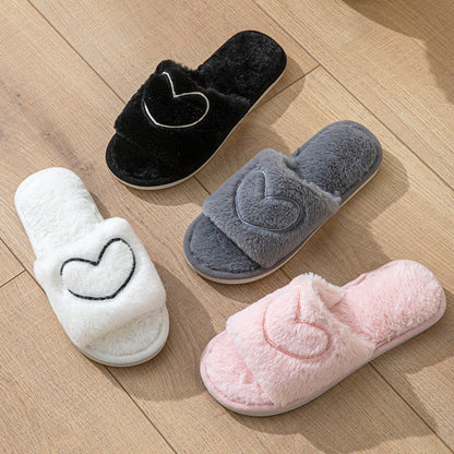 Plush Fuzzy Heart Open Toe Slippers