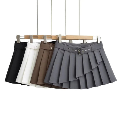 Pleated Micro Mini Skirt with Belt Detail