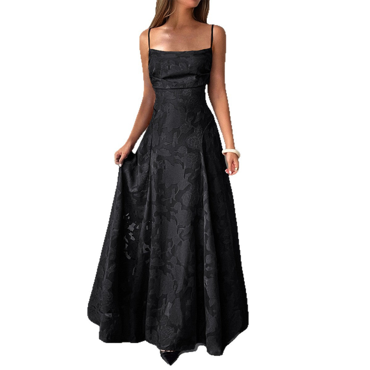 Backless Spaghetti Strap Maxi Dress - A-Line