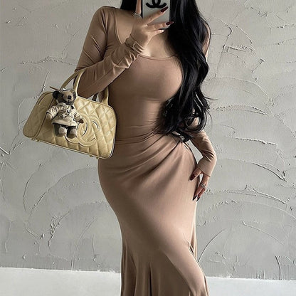Elegant Fishtail Maxi Dress - Long Sleeve