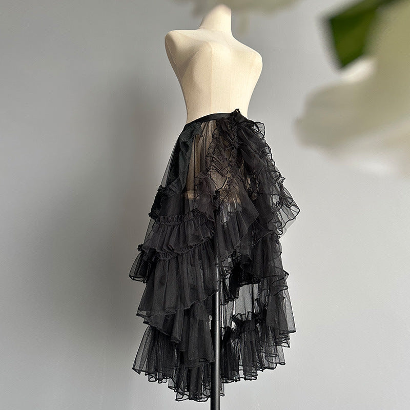 Ruffle Layer Tulle Veil Overlay Skirt