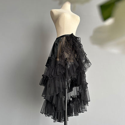 Ruffle Layer Tulle Veil Overlay Skirt