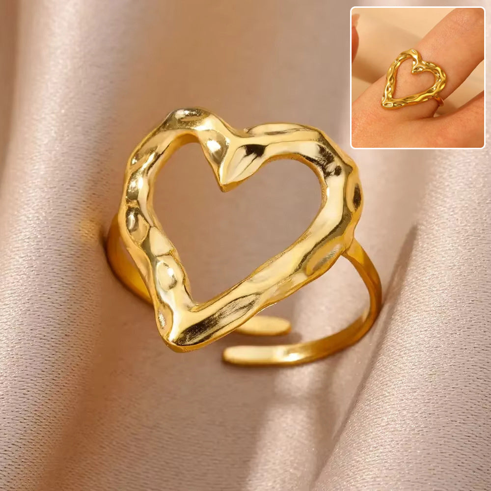 Melted Love Heart Adjustable Stainless Steel Ring