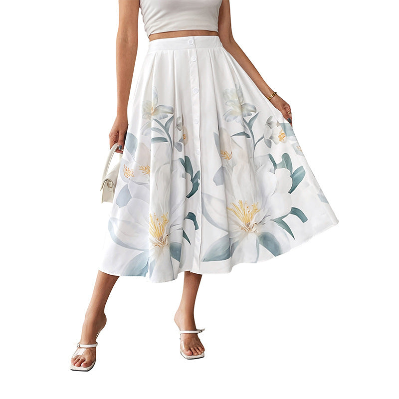 Floral Embroidered Button-Front Midi Skirt