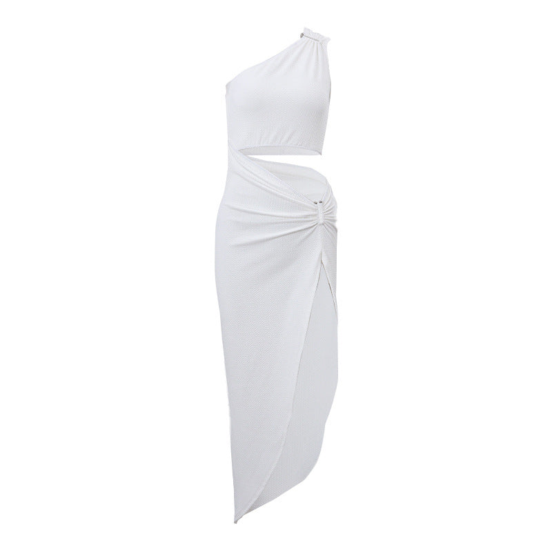 Off-Shoulder Asymmetric Maxi Dress - White