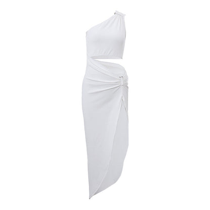 Off-Shoulder Asymmetric Maxi Dress - White