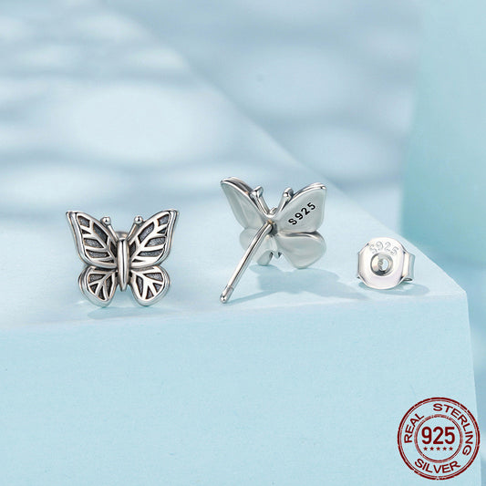Retro Butterfly Stud Earrings - S925 Sterling Silver