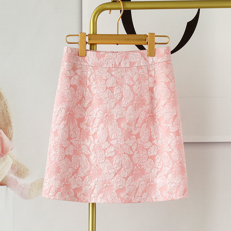 Pink Floral A-Line Mini Skirt with Zipper