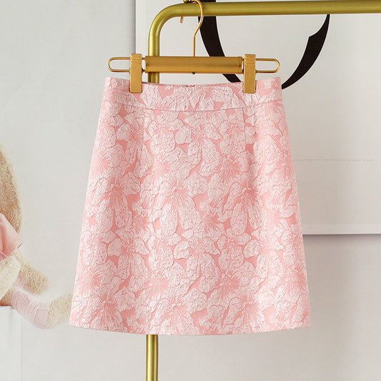 Pink Floral A-Line Mini Skirt with Zipper