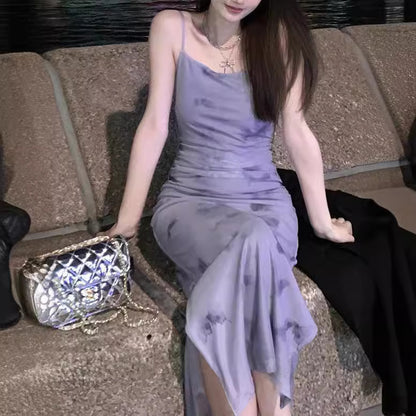 Purple Butterfly Floral Slip Dress