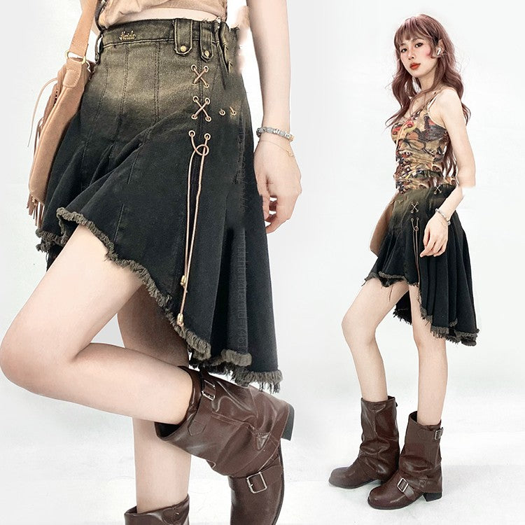 Asymmetric High Waist Denim Skirt