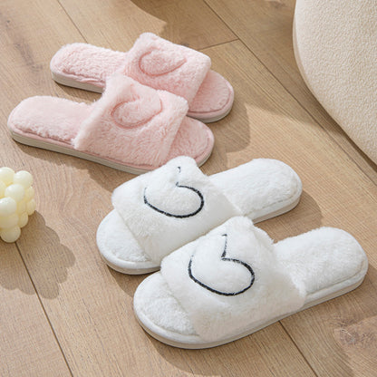 Plush Fuzzy Heart Open Toe Slippers