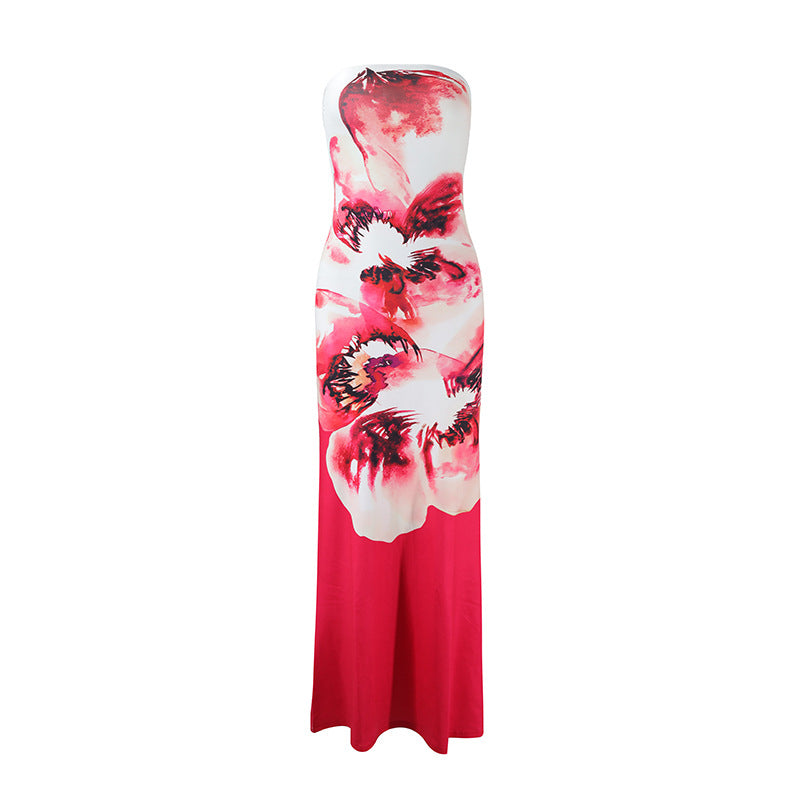 Floral Strapless Bodycon Maxi Dress