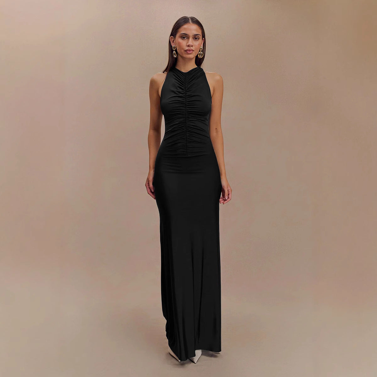 Ruched Sleeveless Maxi Dress - Milk Silk