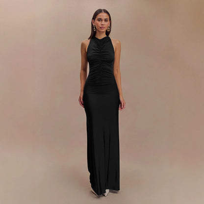 Ruched Sleeveless Maxi Dress - Milk Silk