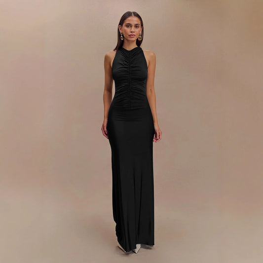 Ruched Sleeveless Maxi Dress - Milk Silk