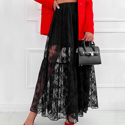 Delicate Lace Overlay Midi Skirt