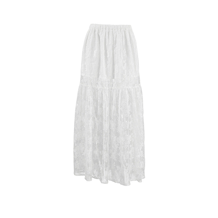 Delicate Lace Overlay Midi Skirt