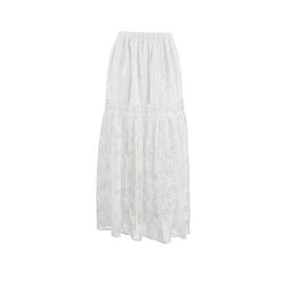 Delicate Lace Overlay Midi Skirt