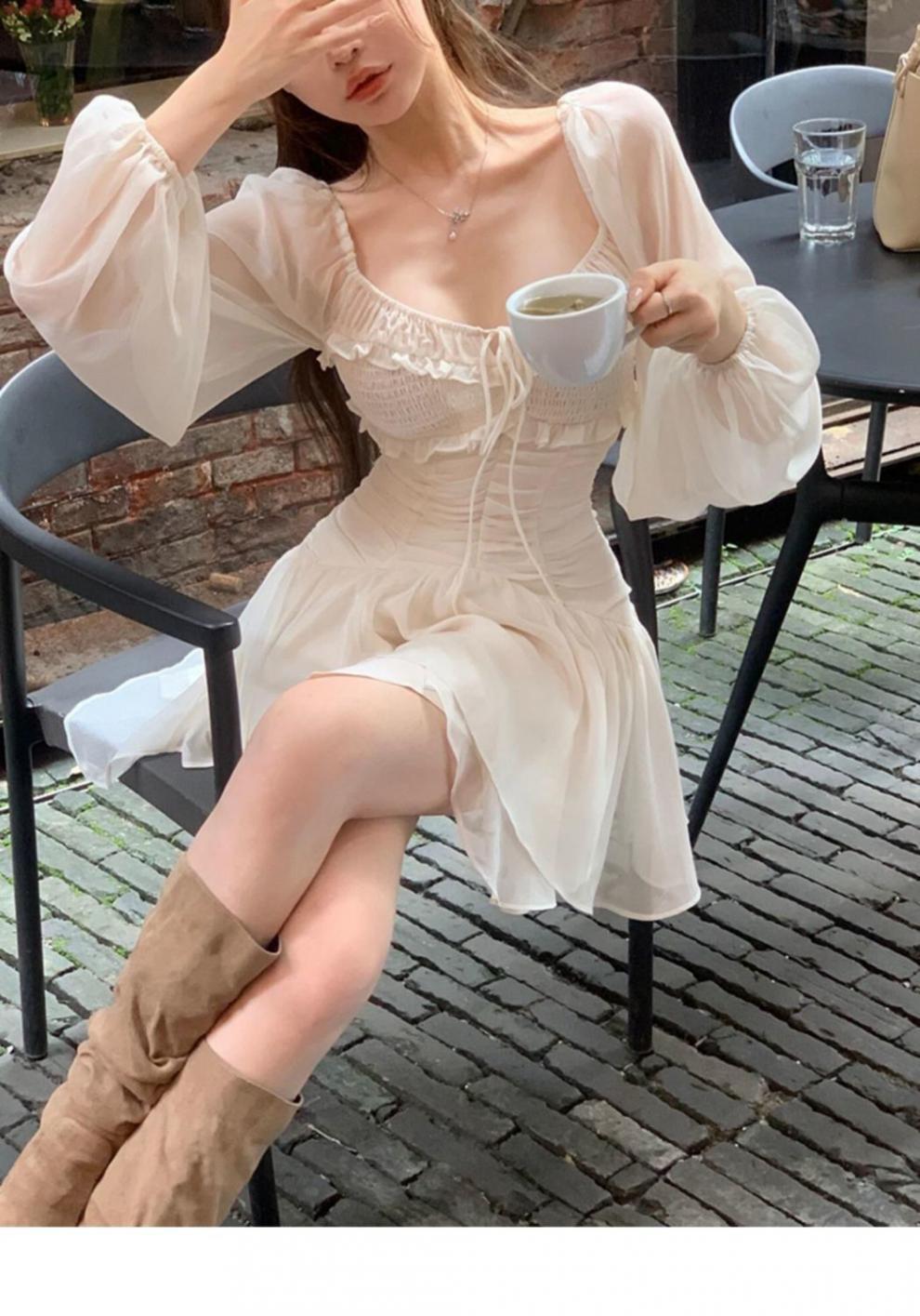 Puff Sleeve Cinched Waist Midi Dress