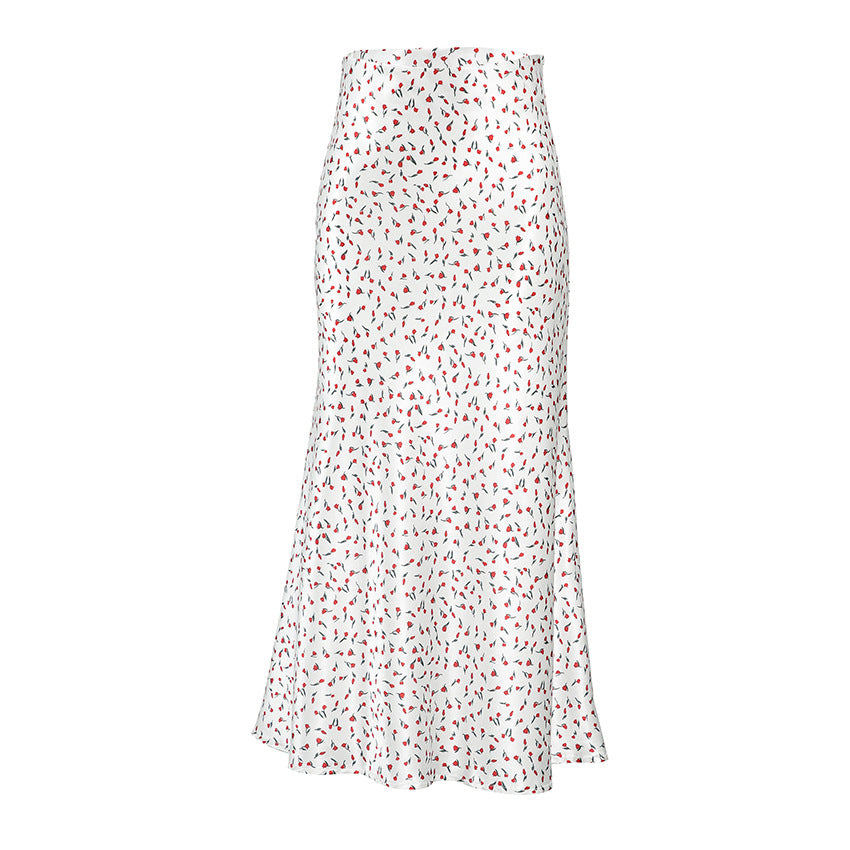 Rose Print High Waist Midi Skirt