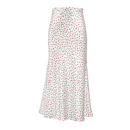 Rose Print High Waist Midi Skirt