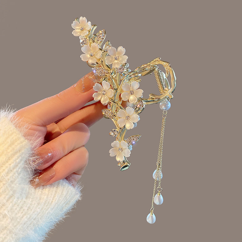 Pearl & Crystal Orchid Tassel Hair Clip