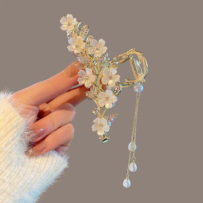 Pearl & Crystal Orchid Tassel Hair Clip