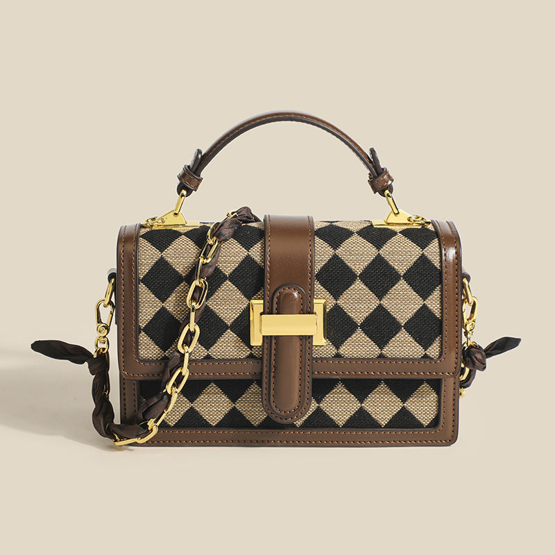 Plaid Chain Shoulder Bag - Canvas Crossbody