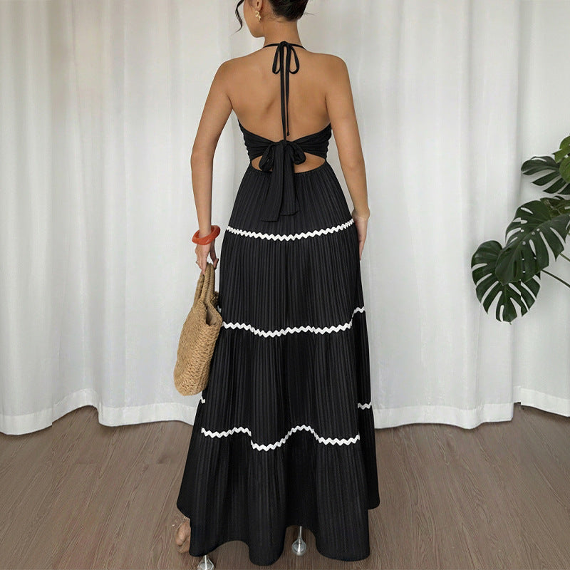 Black V-Neck Halter Maxi Dress
