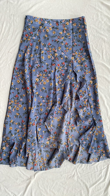 Floral Print Ruffle Slit Skirt