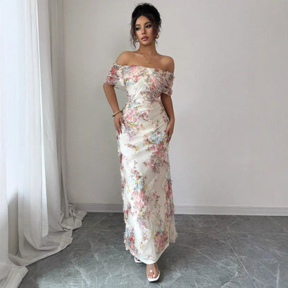 Soft Romantic Floral Off-Shoulder Maxi Dress