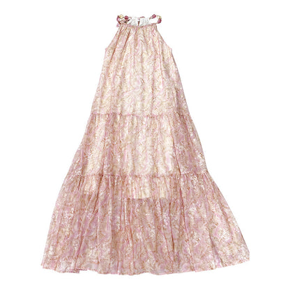 Textured Chiffon Spaghetti Strap Dress - Light Pink