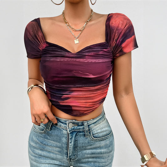 Purple Geometric Print Crop Top