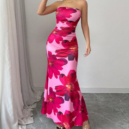 Pink Floral Bodycon Maxi Dress
