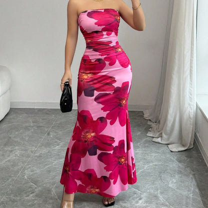 Pink Floral Bodycon Maxi Dress