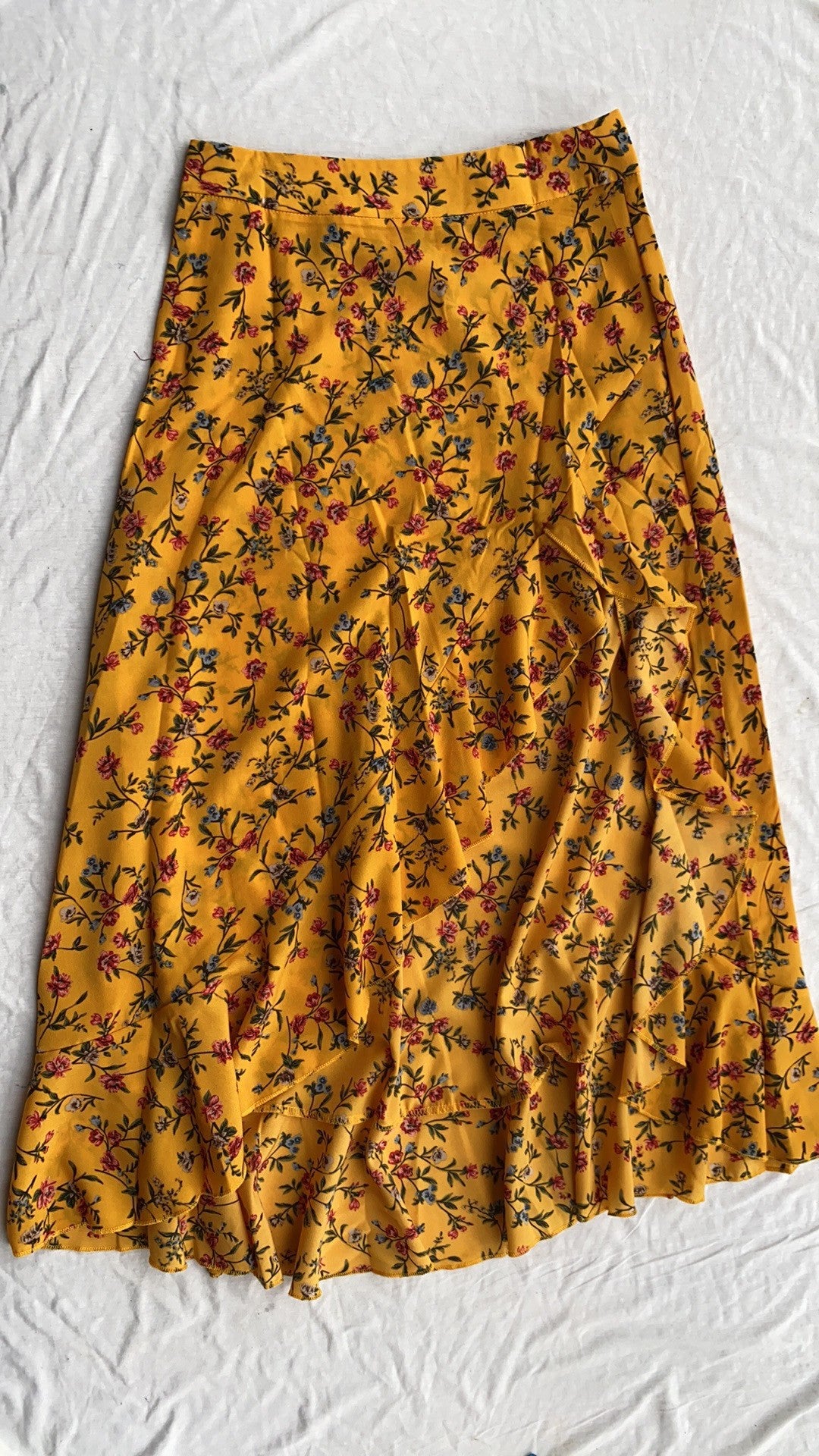 Floral Print Ruffle Slit Skirt