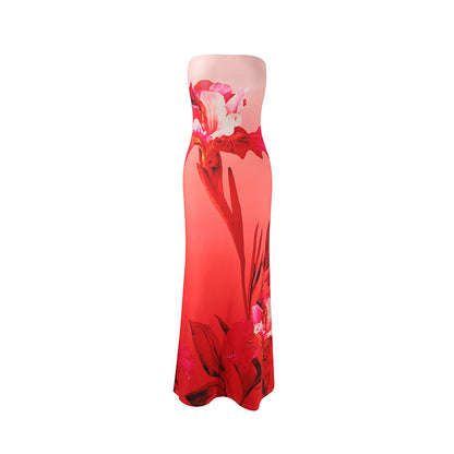 Floral Strapless Bodycon Maxi Dress