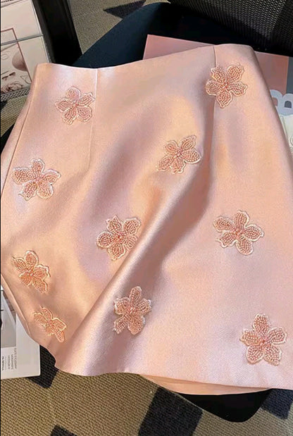 Beaded Floral Embroidered Bodycon Mini Skirt